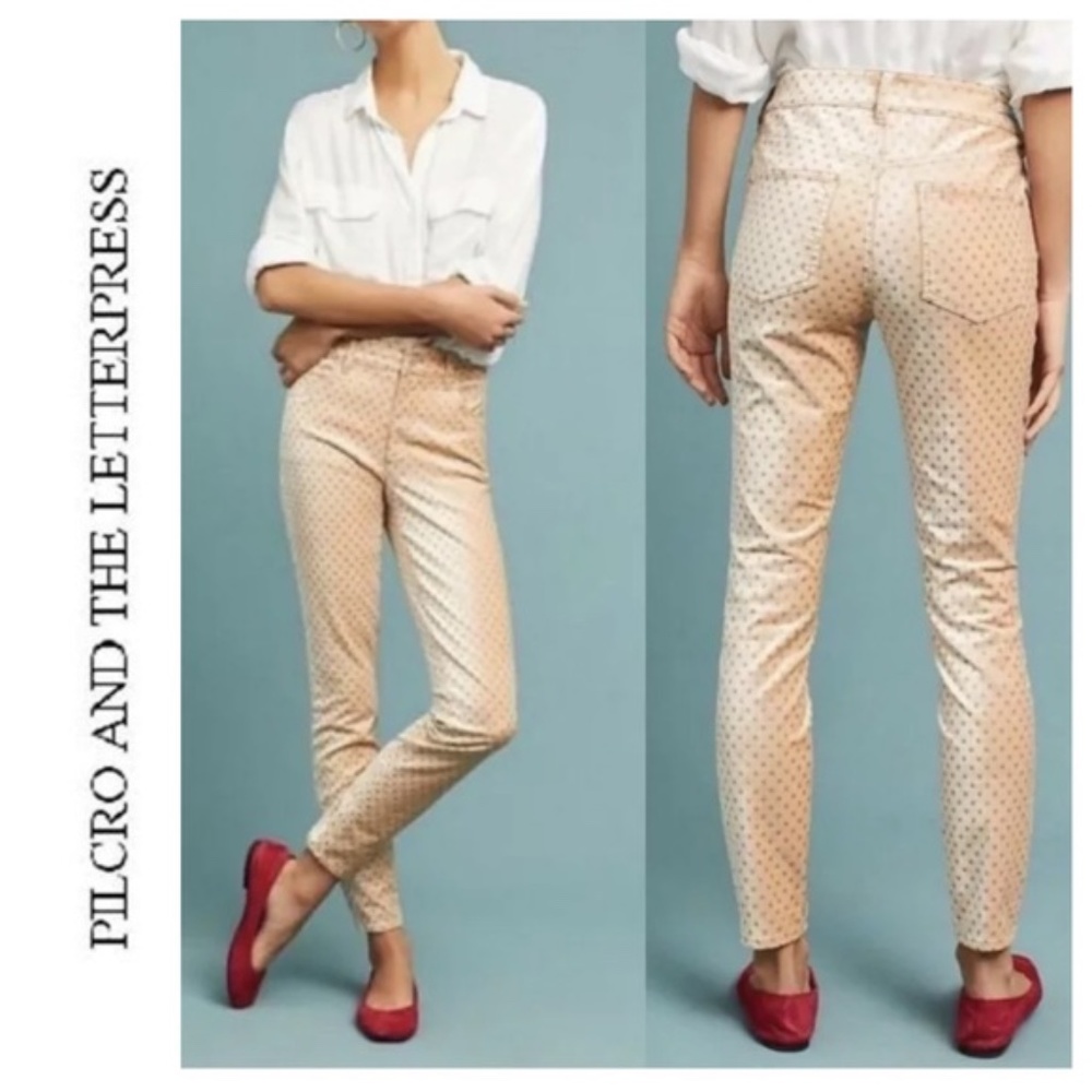 Anthropologie pilcro high rise velvet polka dot jeans